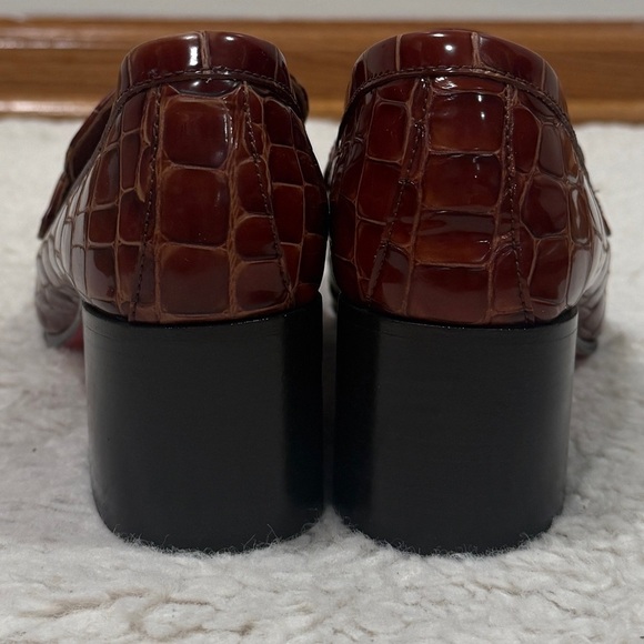 New Christian Louboutin Mj Croc Embossed Loafer 50 Block Heel Acajou Sz 38 US 8 - Picture 6 of 13